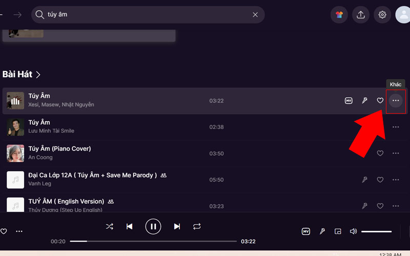 Chọn v&agrave;o biểu tượng dấu ba chấm